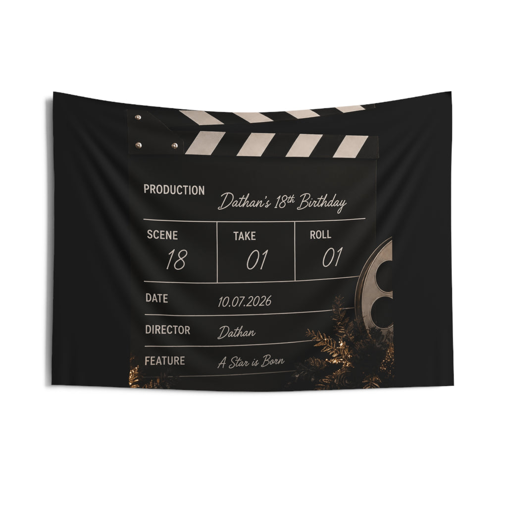 Film Slate Wall Tapestry — Personalized "Dathan's 18th Birthday" Movie Clapper Decor