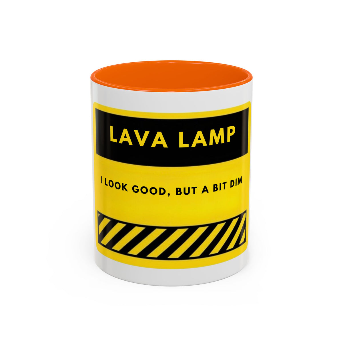 Lava Lamp Coffee Mug — Funny Yellow 'I Look Good, But a Bit Dim' Accent Mug