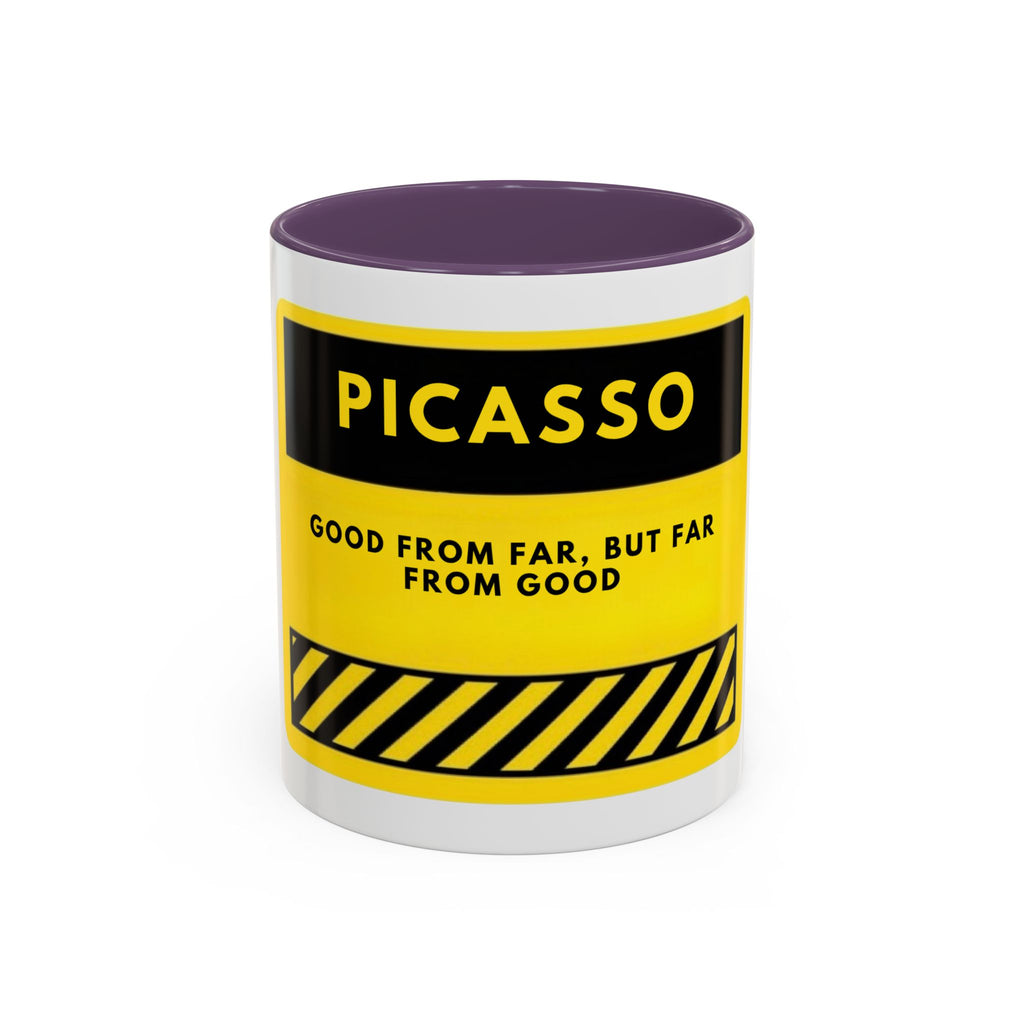 Picasso Quote Coffee Mug — 'Good From Far, But Far From Good' Yellow Accent Mug