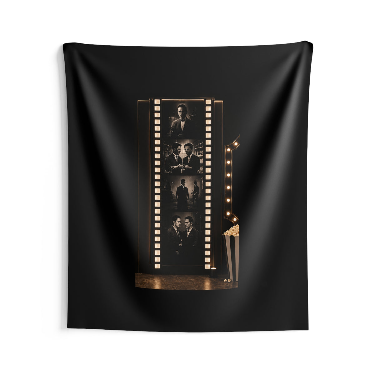 Film Noir Photo Strip Wall Tapestry – Vintage Movie Theater Decor