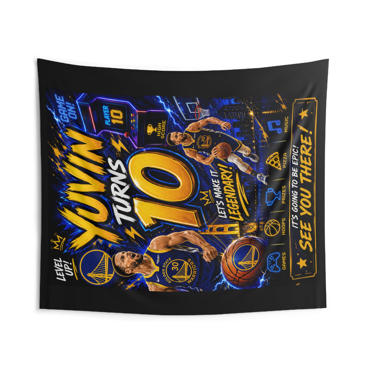 Golden State Basketball 10th Birthday Tapestry – Customizable Youth Party Wall Decor