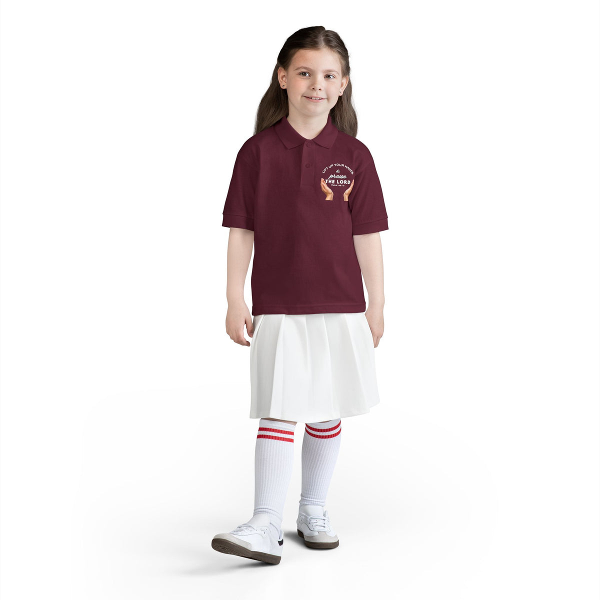Youth Polo ( white font ) — 'In God We Trust' Hands Logo Embroidered Chest Shirt