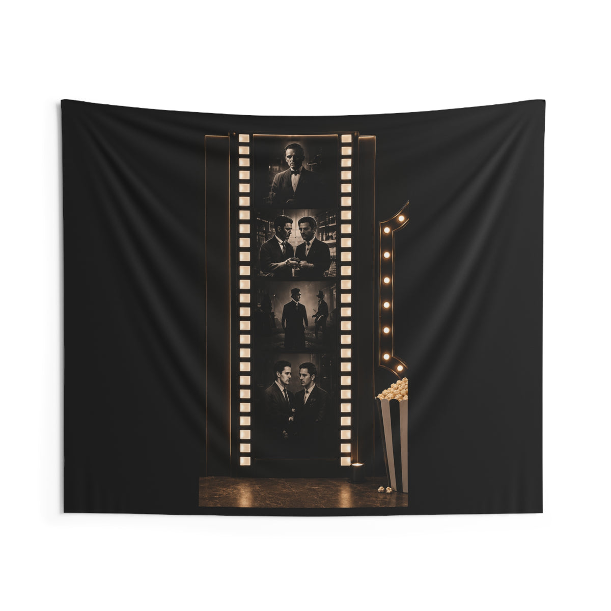 Film Noir Photo Strip Wall Tapestry – Vintage Movie Theater Decor