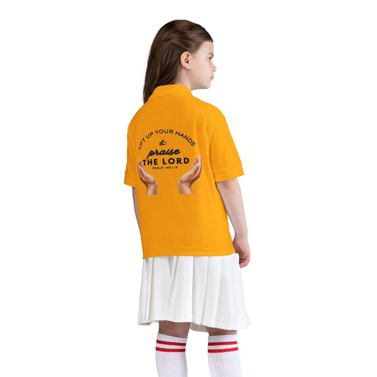 Youth Polo ( black font ) — 'In God We Trust' Hands Logo Embroidered Chest Shirt