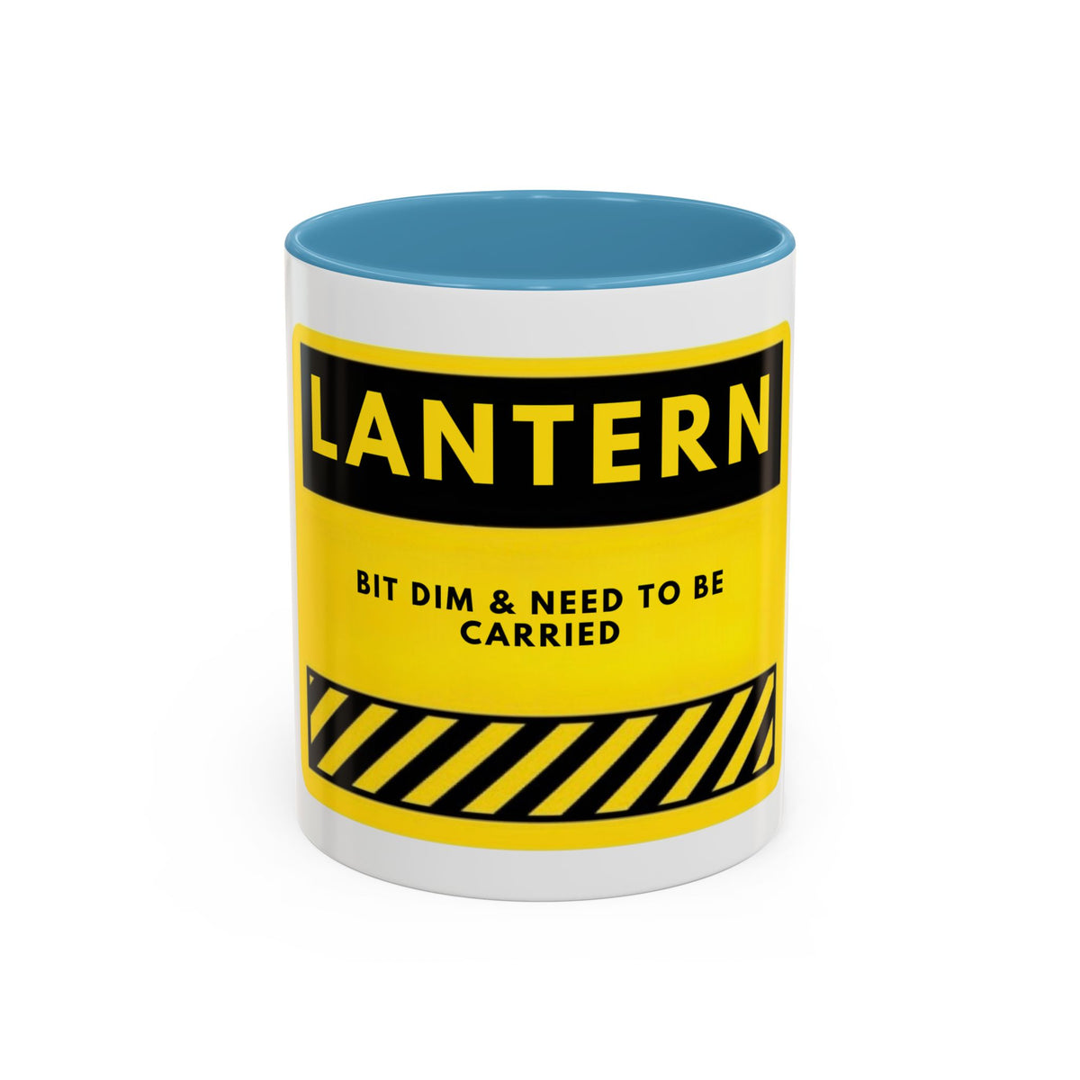 Lantern Novelty Coffee Mug — "Lantern: Bit Dim & Need To Be Carried" Yellow Warning Sign Accent Mug
