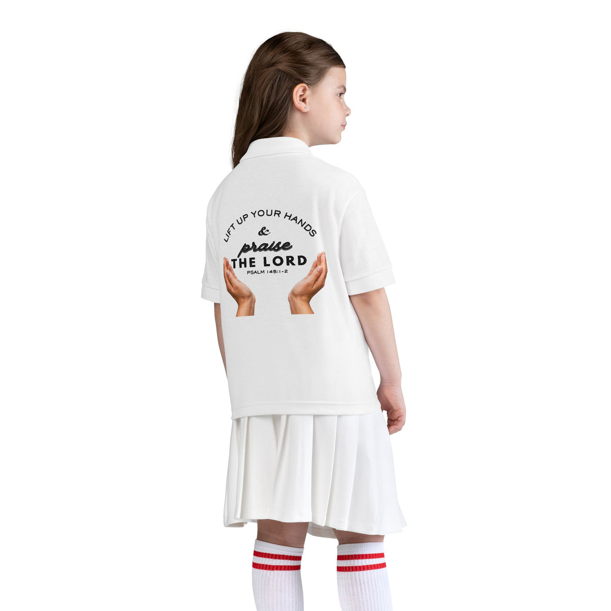 Youth Polo ( black font ) — 'In God We Trust' Hands Logo Embroidered Chest Shirt