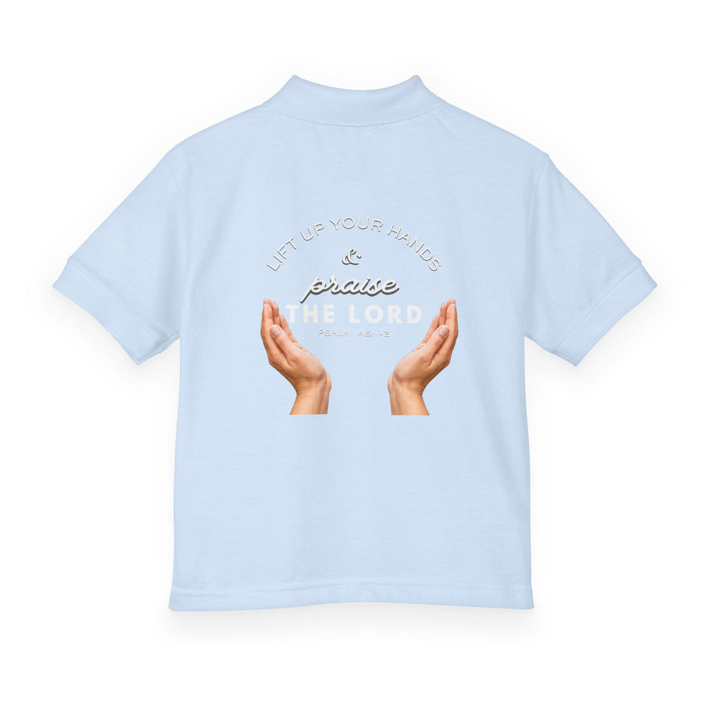 Youth Polo ( white font ) — 'In God We Trust' Hands Logo Embroidered Chest Shirt