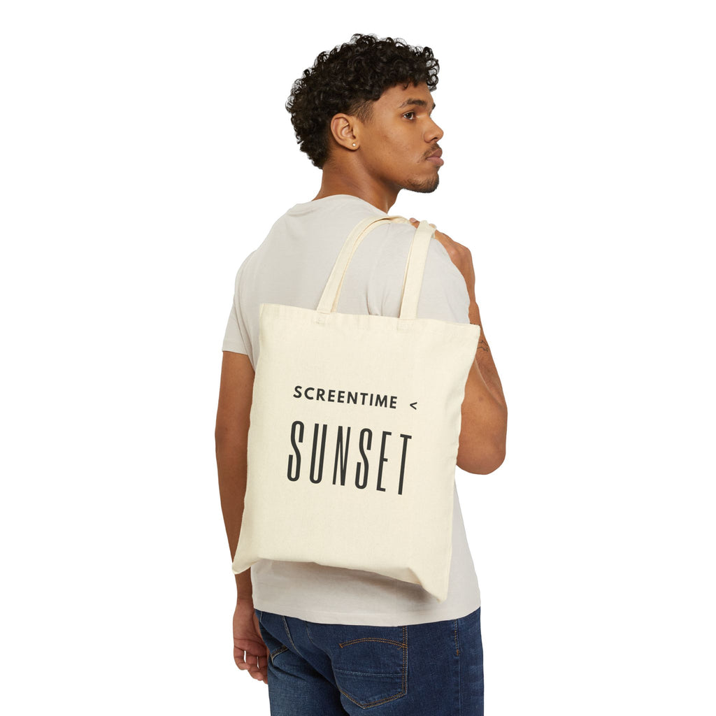 Tote Bag — "Screentime < Sunset" Canvas Tote | Beachy Minimalist Everyday Shopper