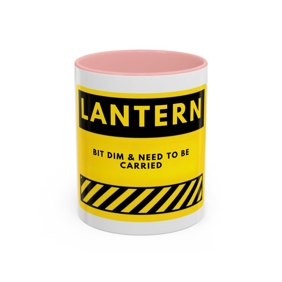 Lantern Novelty Coffee Mug — "Lantern: Bit Dim & Need To Be Carried" Yellow Warning Sign Accent Mug