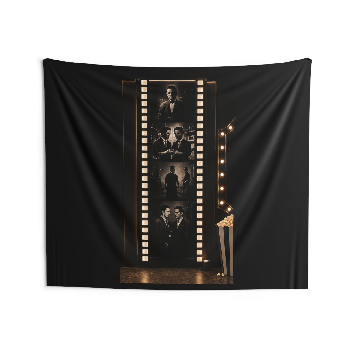 Film Noir Photo Strip Wall Tapestry – Vintage Movie Theater Decor