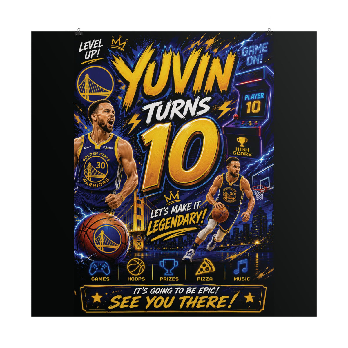 Golden State Warriors Birthday Poster — “YUVIN Turns 10” Rolled Sports Poster