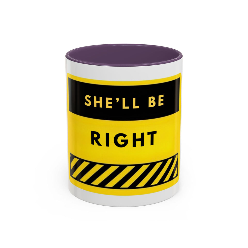 Accent Coffee Mug — "She'll Be Right" Yellow Caution Design