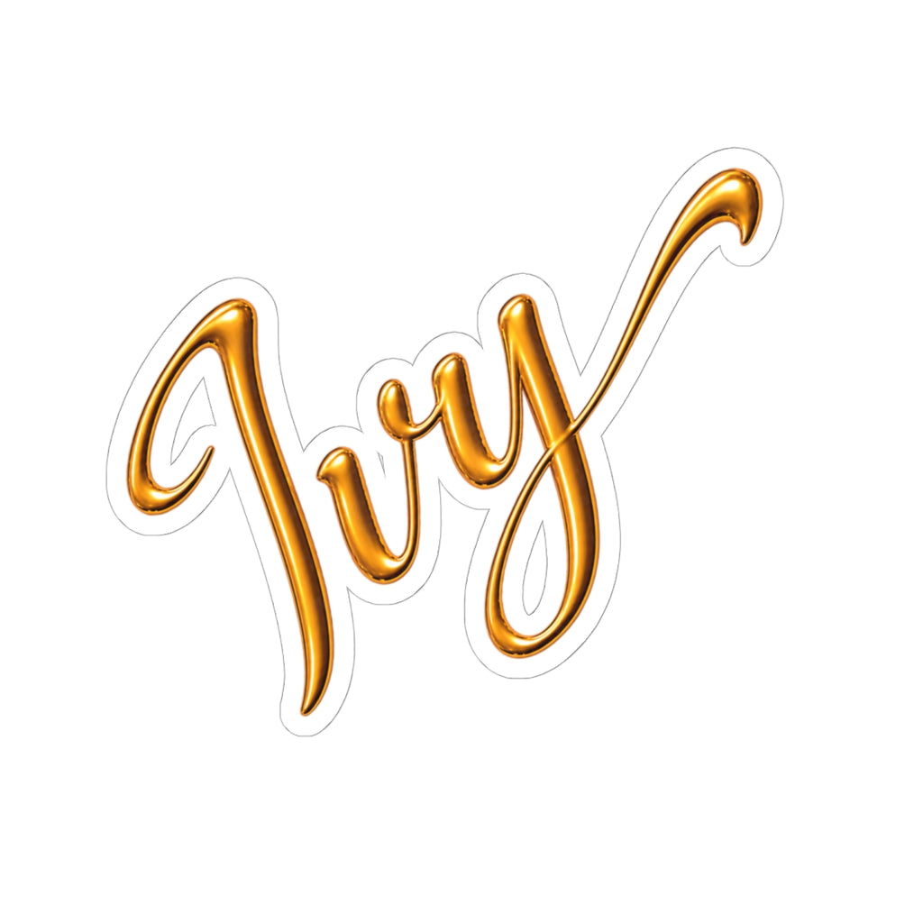 Ivy Gold Script Kiss-Cut Sticker — Shiny Handlettered Decal for Laptops, Skateboards & Gifts