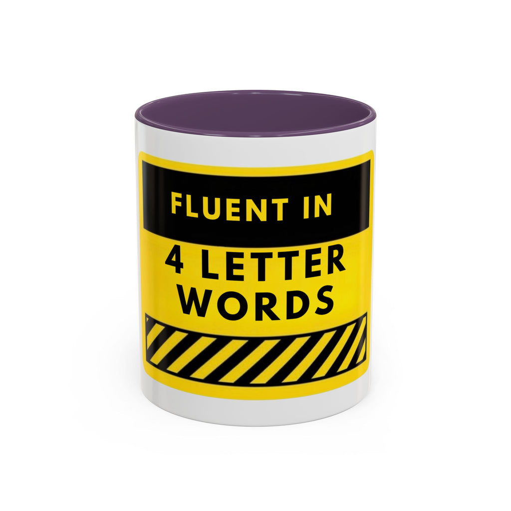 Coffee Mug — "Fluent in 4-Letter Words" Funny Retro Warning Sign