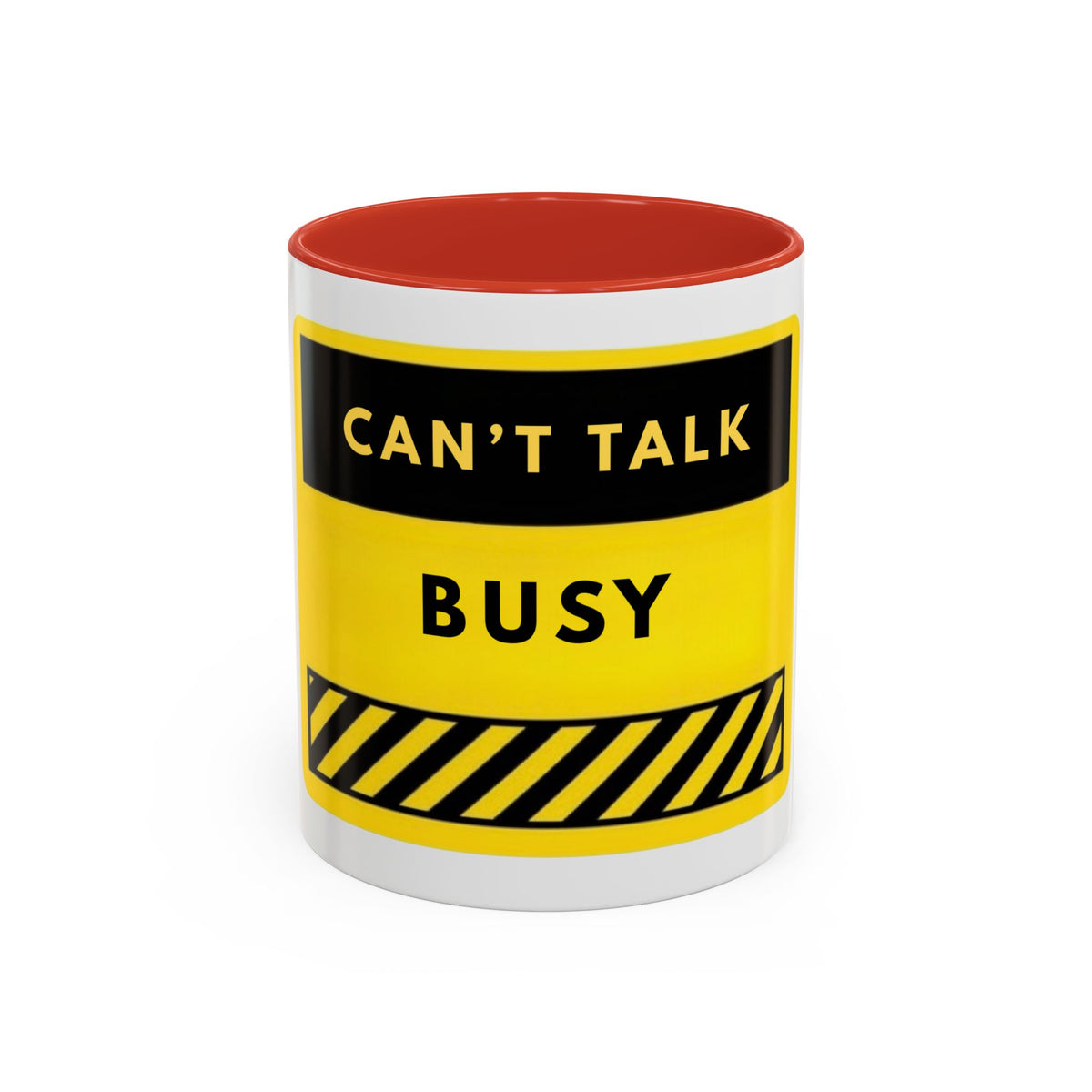 Accent Coffee Mug — "Can't Talk Busy" Yellow Caution Coffee Mug (11/15 oz)