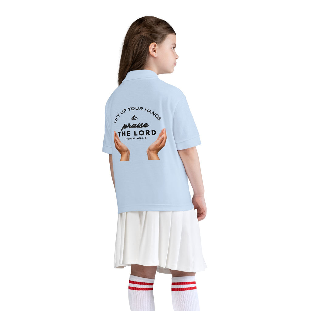 Youth Polo ( black font ) — 'In God We Trust' Hands Logo Embroidered Chest Shirt