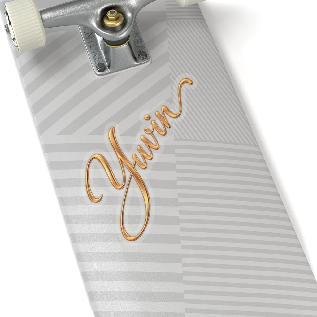 Gold Script 'Yuvin' Kiss-Cut Sticker – Metallic Calligraphy Decal