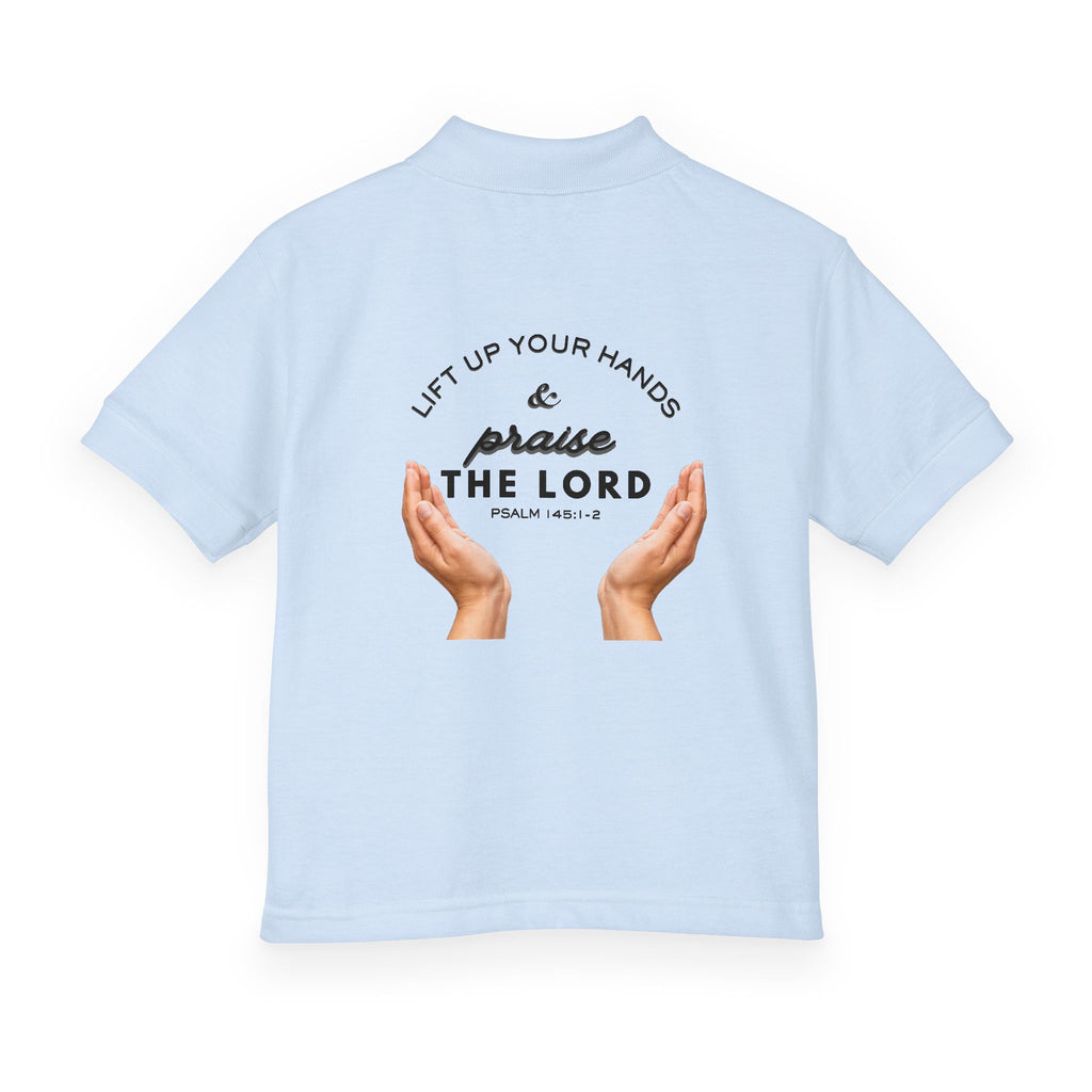 Youth Polo ( black font ) — 'In God We Trust' Hands Logo Embroidered Chest Shirt