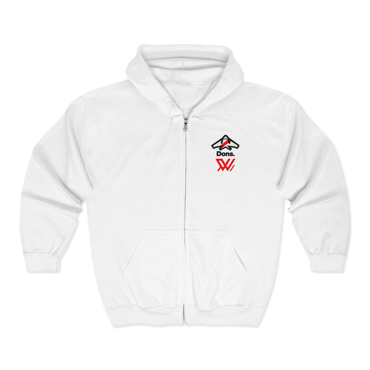 Woven Crest Full-Zip Hoodie — Minimal Emblem Chest Logo