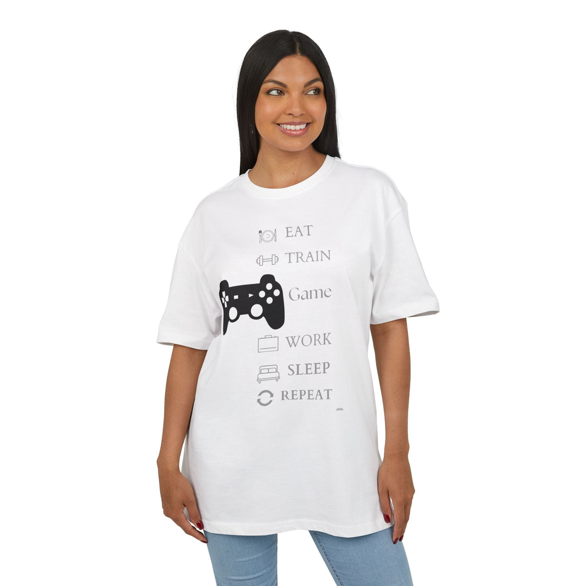 ‘Eat, Train, Game, Work, Sleep, Repeat’- Oversized Tshirt