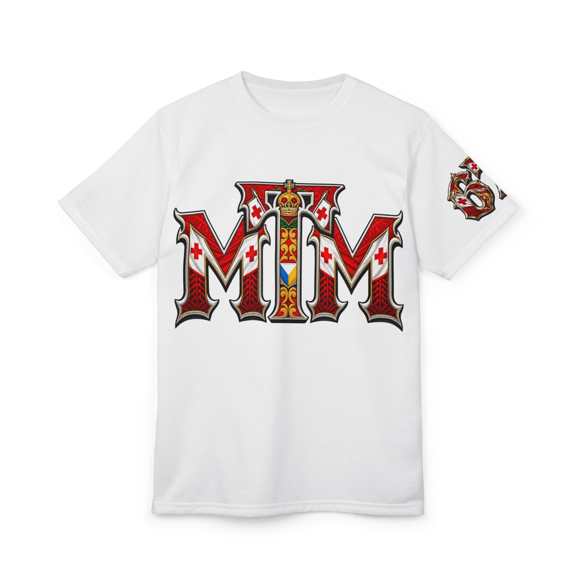 BIG OPTION -Royal 'MIM' Graphic Tee – Medieval Crest Lettering T‑Shirt