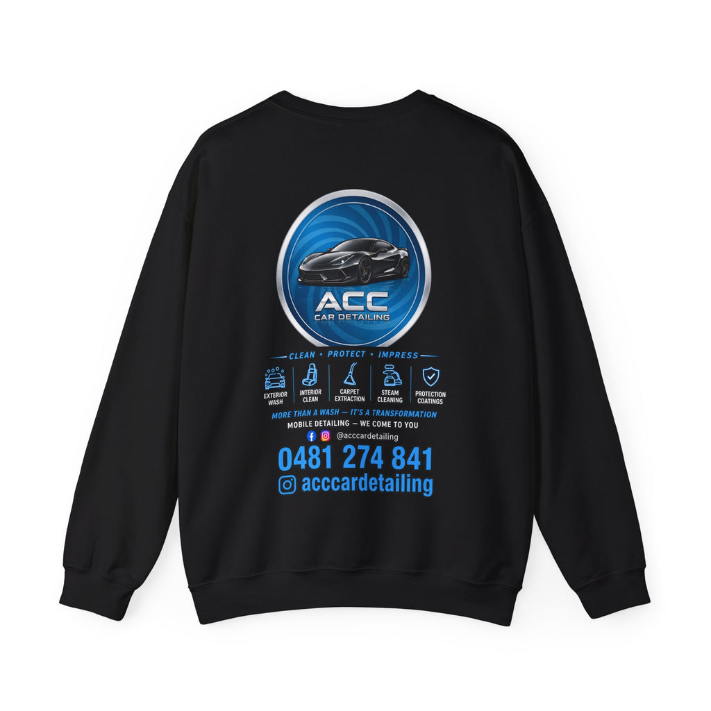 ACC Car Detailing Logo Sweatshirt — Automotive Detailing Crewneck with Service Icons & Contact