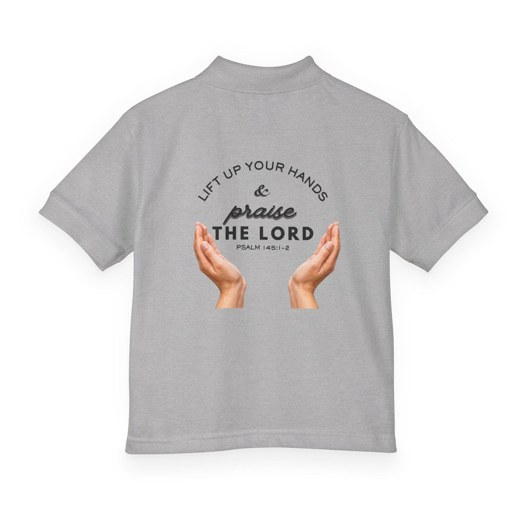 Youth Polo ( black font ) — 'In God We Trust' Hands Logo Embroidered Chest Shirt