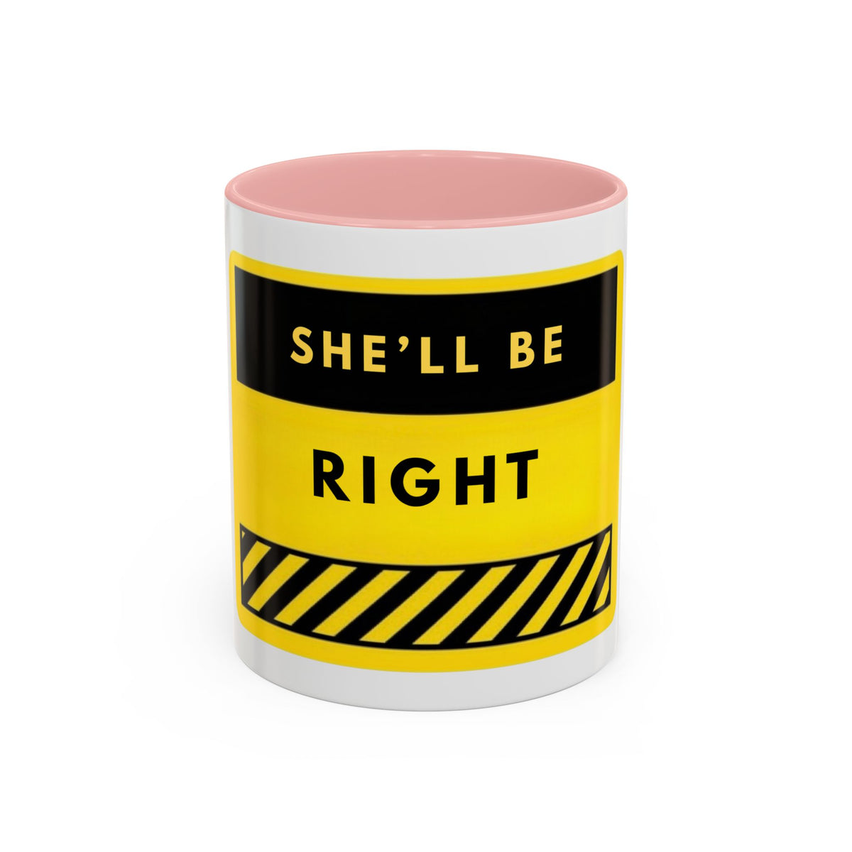 Accent Coffee Mug — "She'll Be Right" Yellow Caution Design
