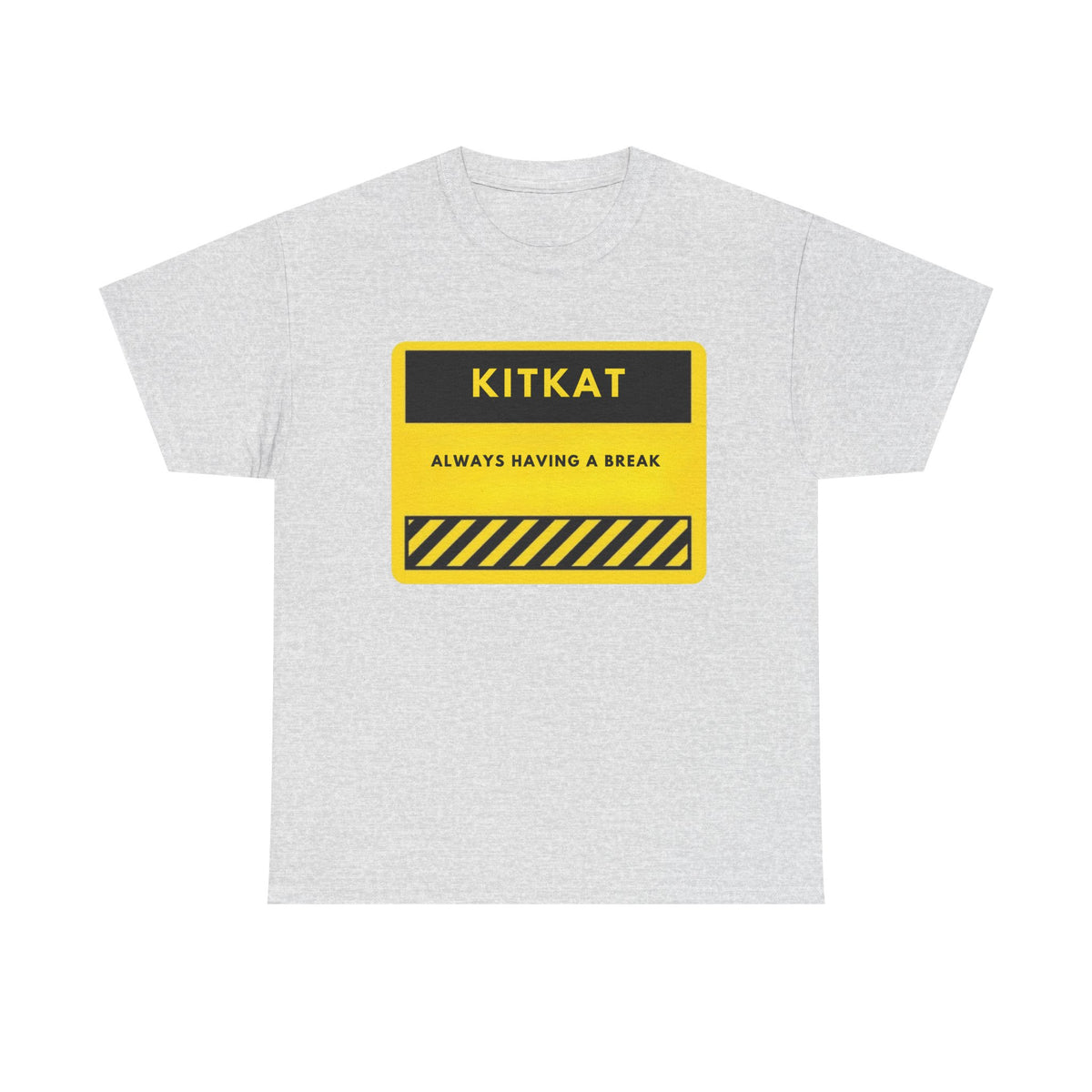 'Always Having a Break' Graphic Tee — Retro Yellow Warning-Strip Design