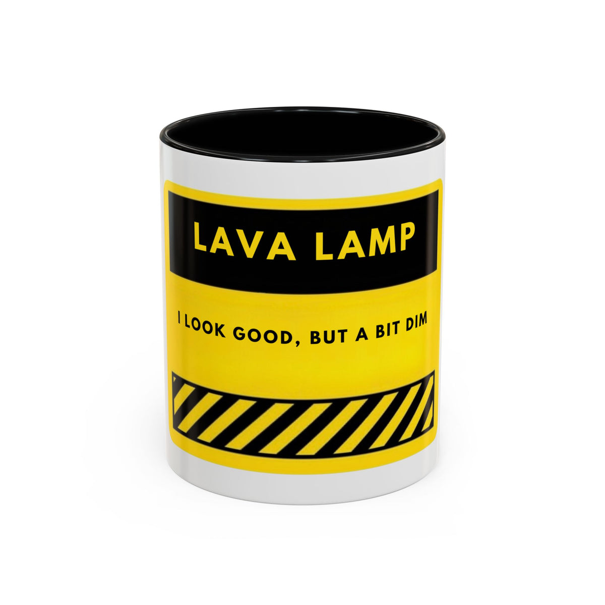 Lava Lamp Coffee Mug — Funny Yellow 'I Look Good, But a Bit Dim' Accent Mug