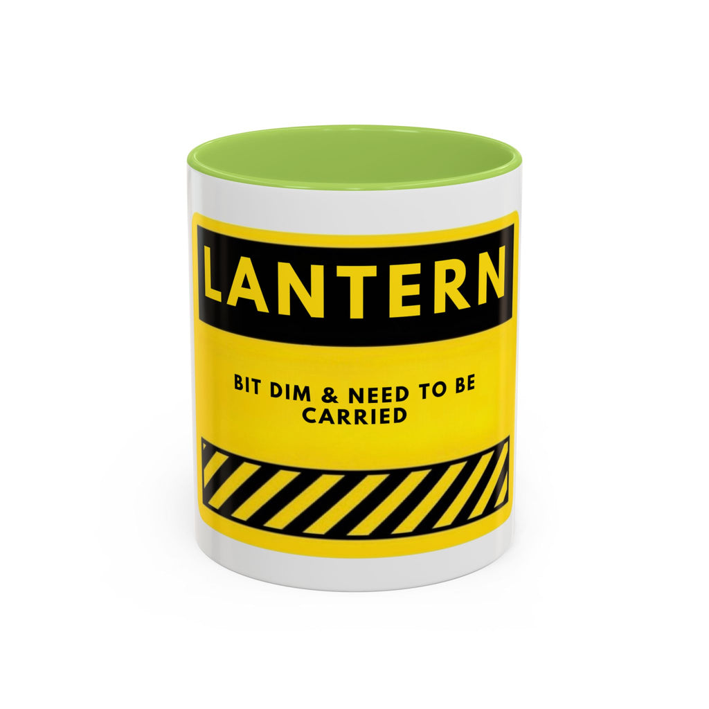 Lantern Novelty Coffee Mug — "Lantern: Bit Dim & Need To Be Carried" Yellow Warning Sign Accent Mug