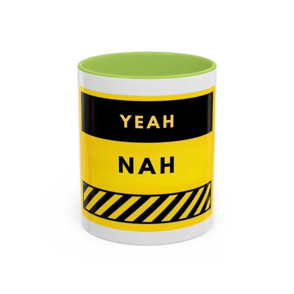 Yeah Nah Accent Coffee Mug – Funny Yellow Caution Coffee Cup (11/15oz)