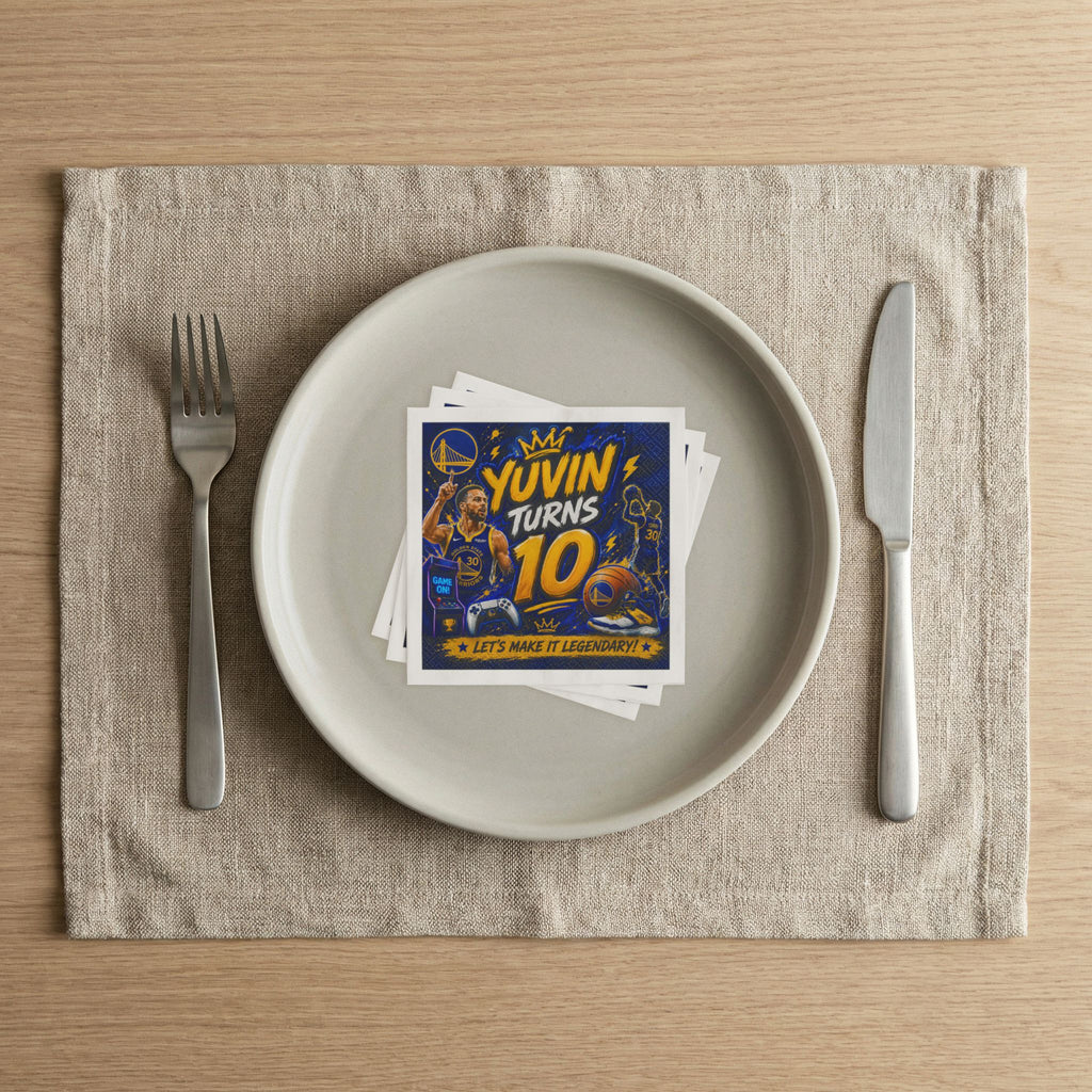 Personalized Basketball Birthday Napkins — “Yuvin Turns 10” Kids Party Supplies