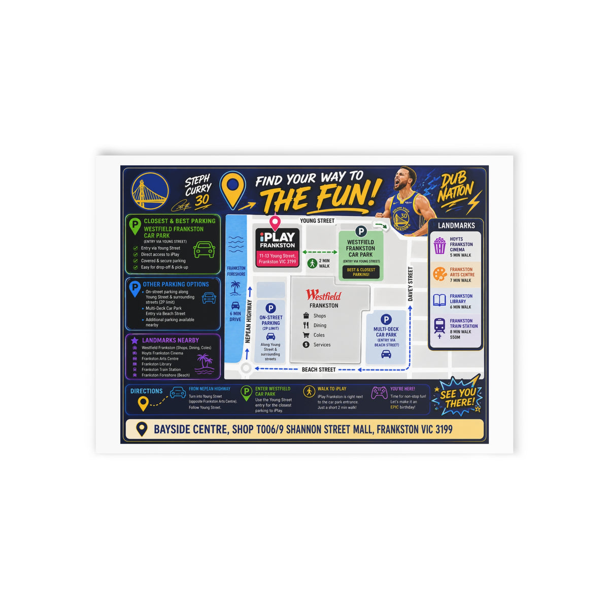 Golden State Basketball Birthday Invitation Card — Two-Sided Stephen Curry Party Invite (Customizable)