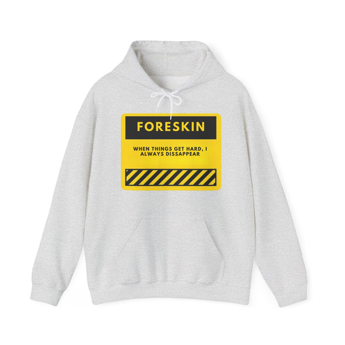 Hoodie — Bold 'FORESKIN' Warning Label Graphic Hooded Sweatshirt