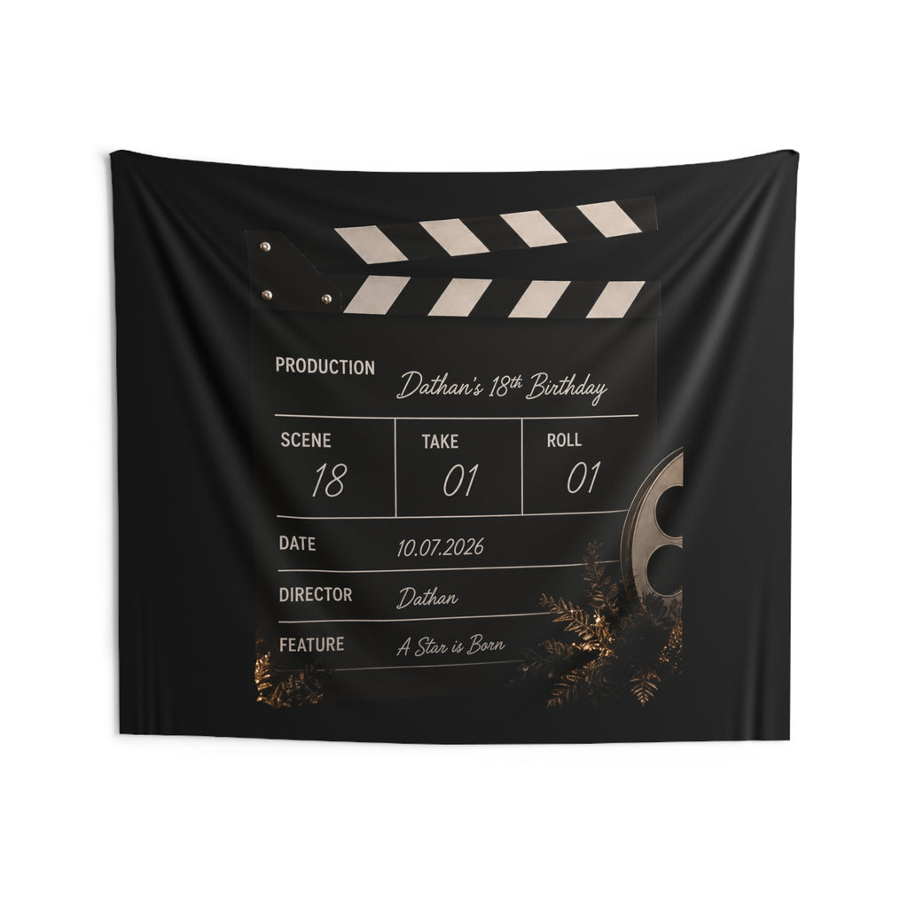 Film Slate Wall Tapestry — Personalized "Dathan's 18th Birthday" Movie Clapper Decor
