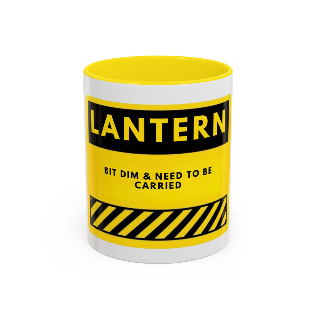 Lantern Novelty Coffee Mug — "Lantern: Bit Dim & Need To Be Carried" Yellow Warning Sign Accent Mug