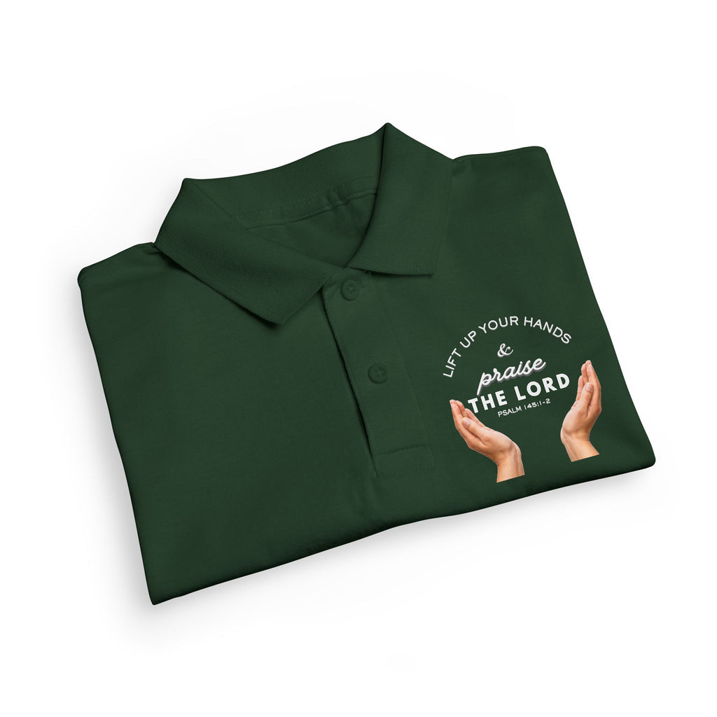 Youth Polo ( white font ) — 'In God We Trust' Hands Logo Embroidered Chest Shirt