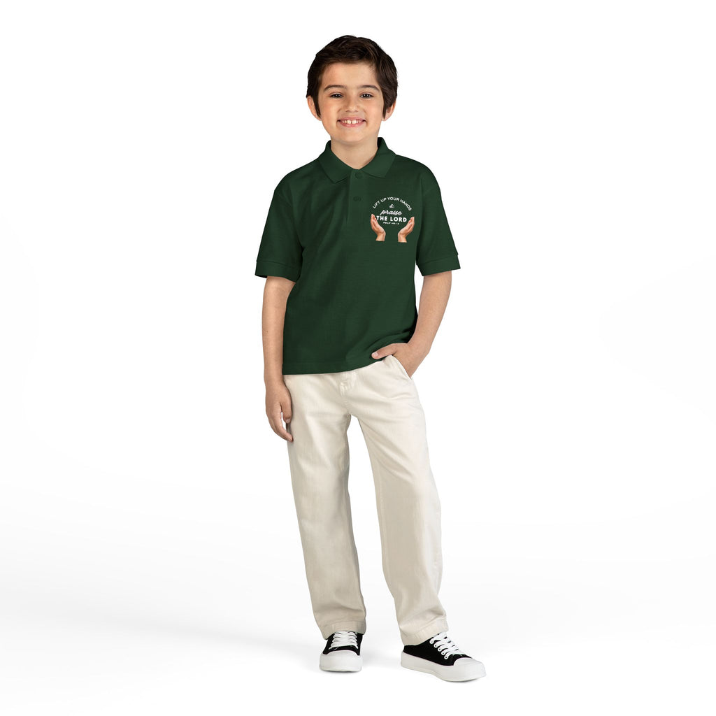 Youth Polo ( white font ) — 'In God We Trust' Hands Logo Embroidered Chest Shirt