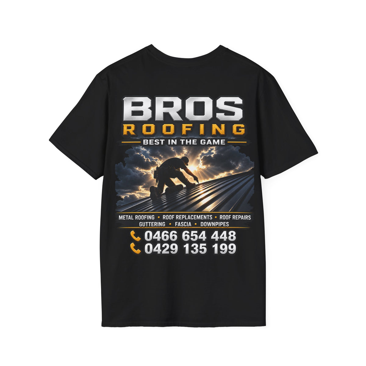 BROS Roofing T‑Shirt – “BROS ROOFING: Best in the Game” Crew Tee
