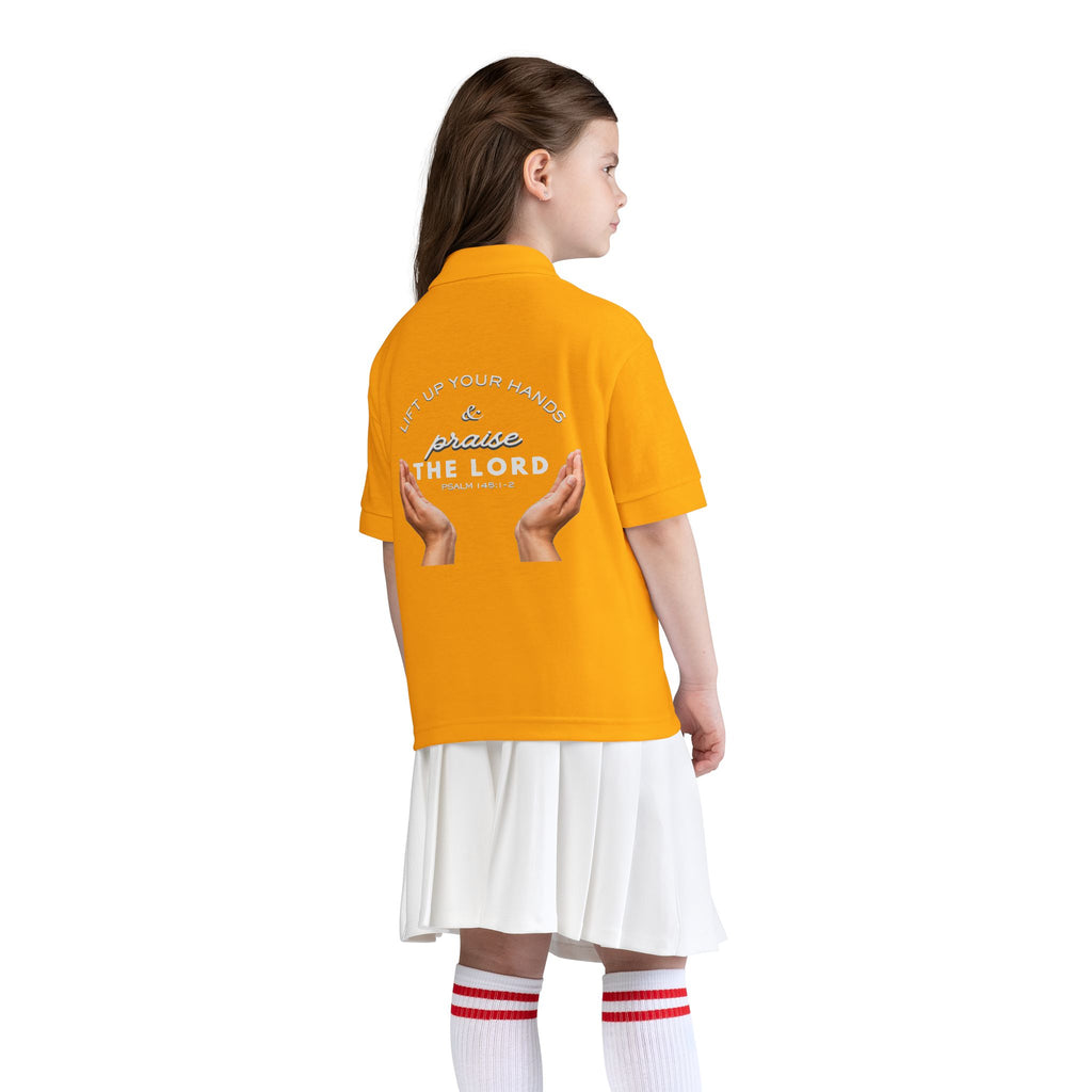 Youth Polo ( white font ) — 'In God We Trust' Hands Logo Embroidered Chest Shirt